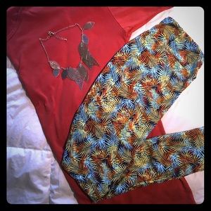 OS LulaRoe Multi-color Palm Leaf Leggings